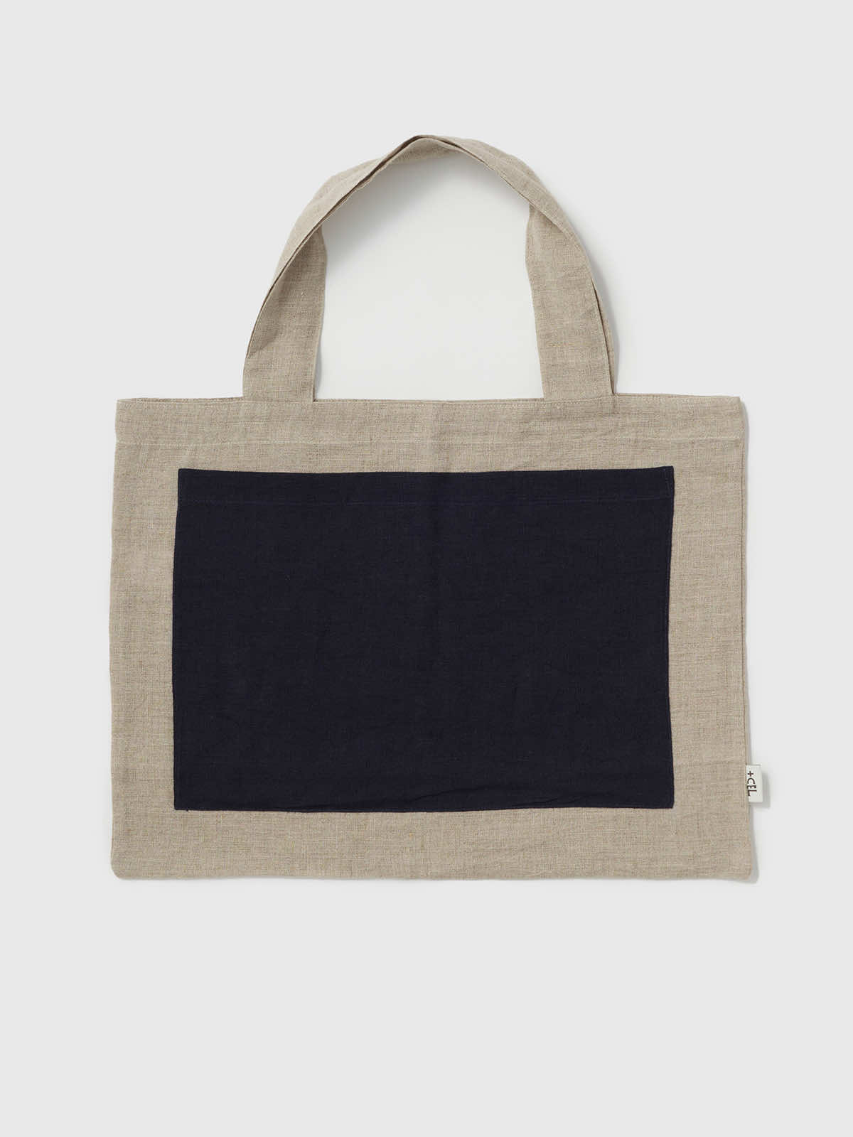 インド リネンバッグL ベージュ×ネイビー L