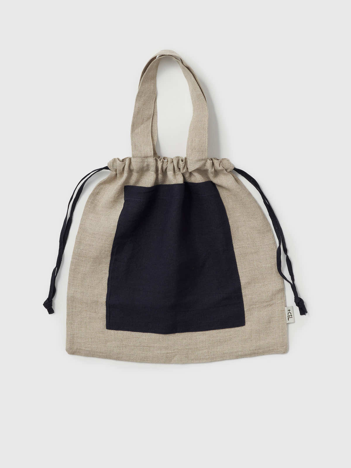 インド リネンバッグM ベージュ×ネイビー M