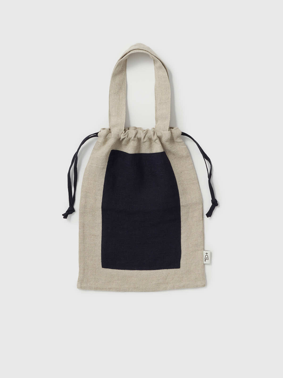 インド リネンバッグS ベージュ×ネイビー S