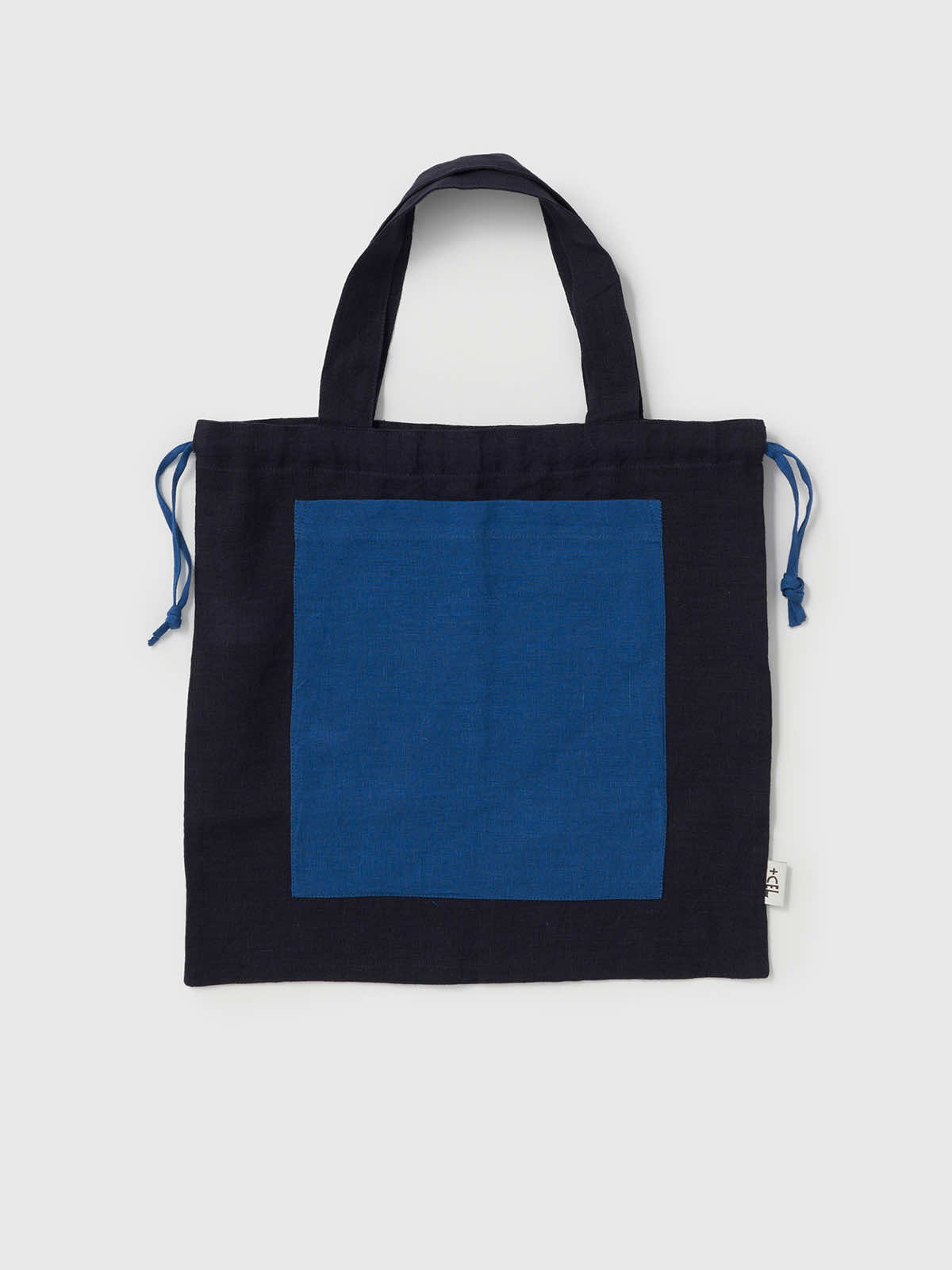 インド リネンバッグM ベージュ×ネイビー M