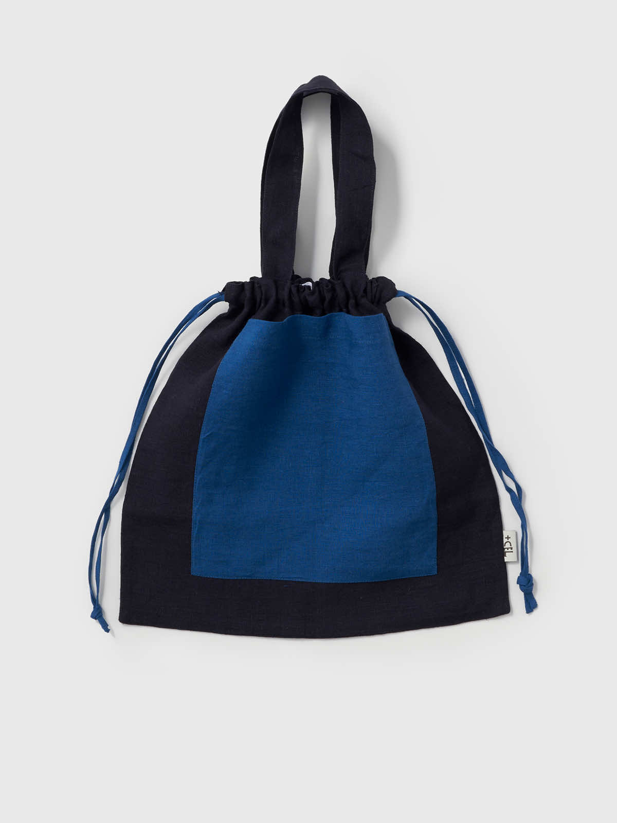 インド リネンバッグM ベージュ×ネイビー M