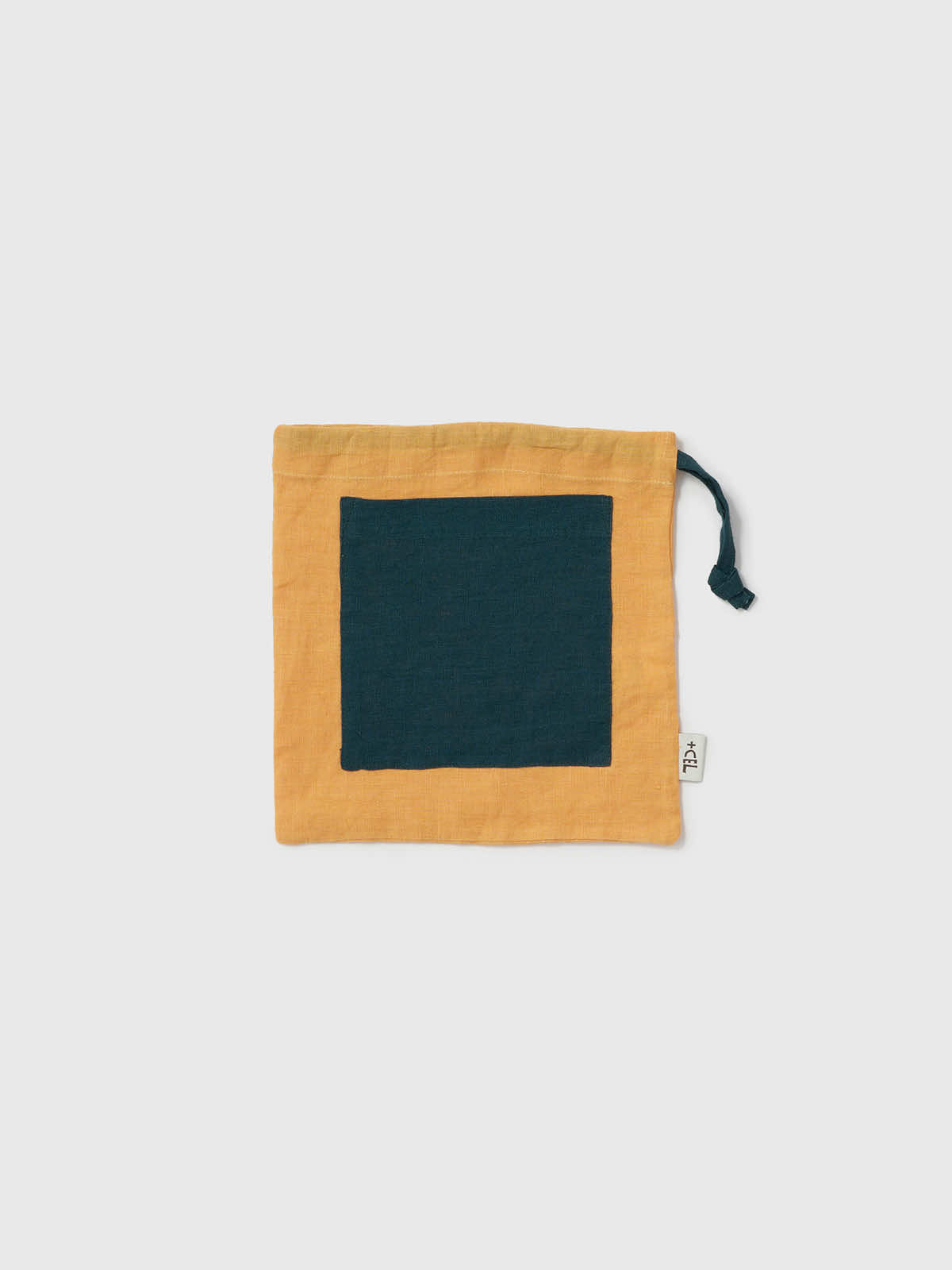 インド リネン巾着 ベージュ×ネイビー FREE