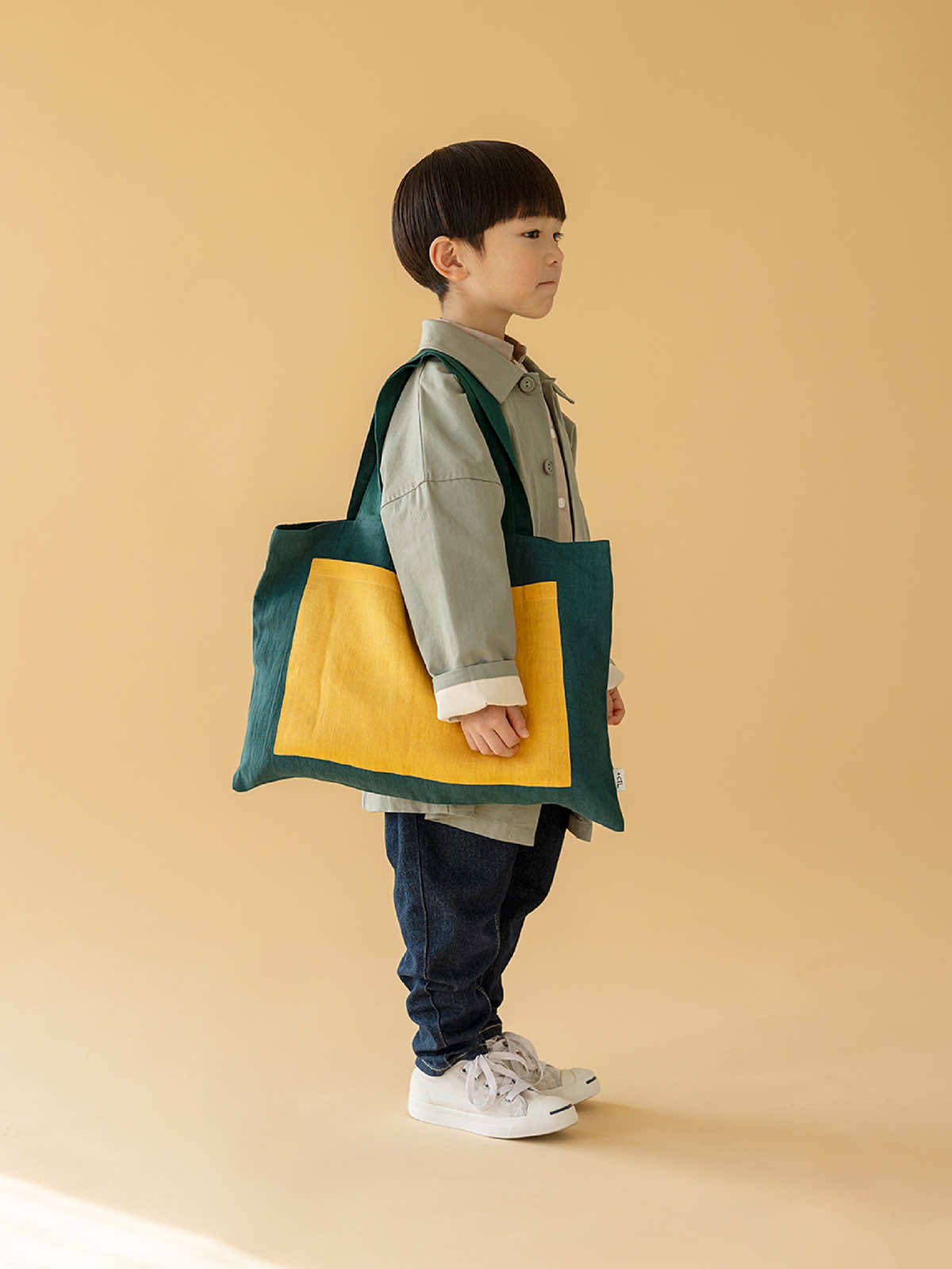 インド リネンバッグL ディープピンク×ライトピンク L