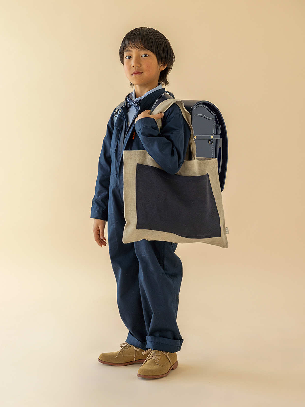 インド リネンバッグL ディープピンク×ライトピンク L