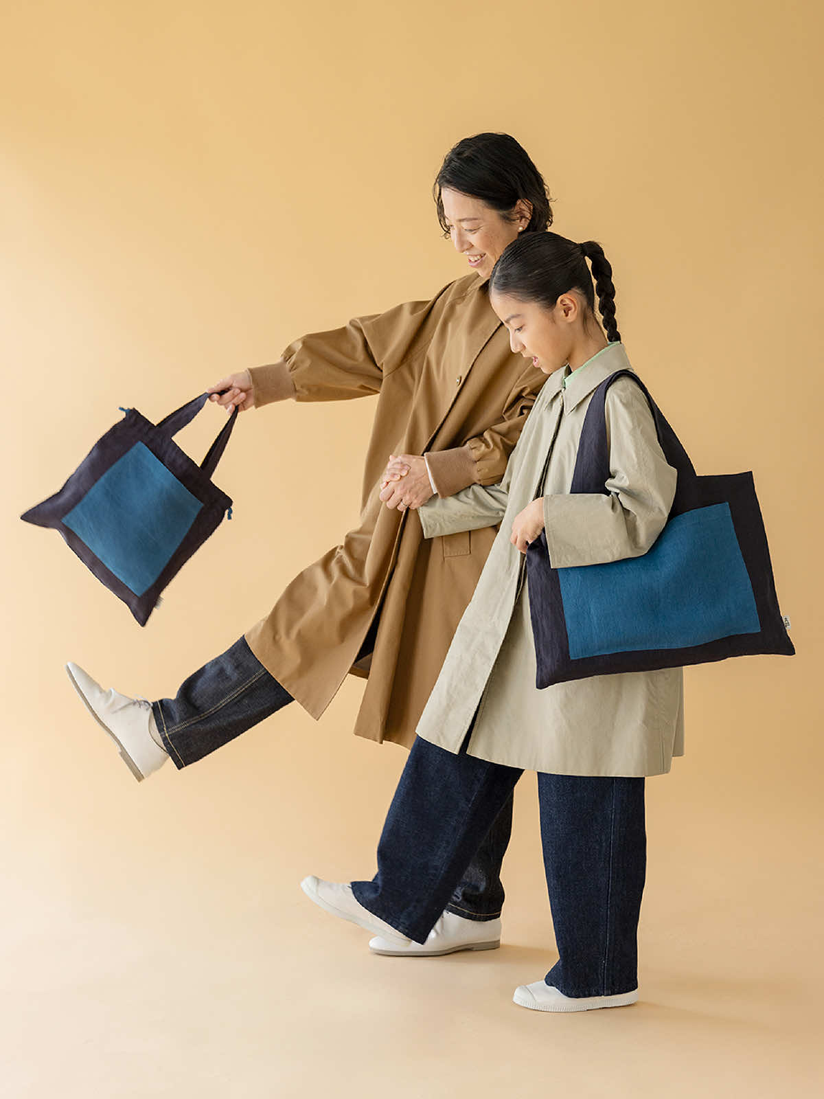 インド リネンバッグL ディープピンク×ライトピンク L