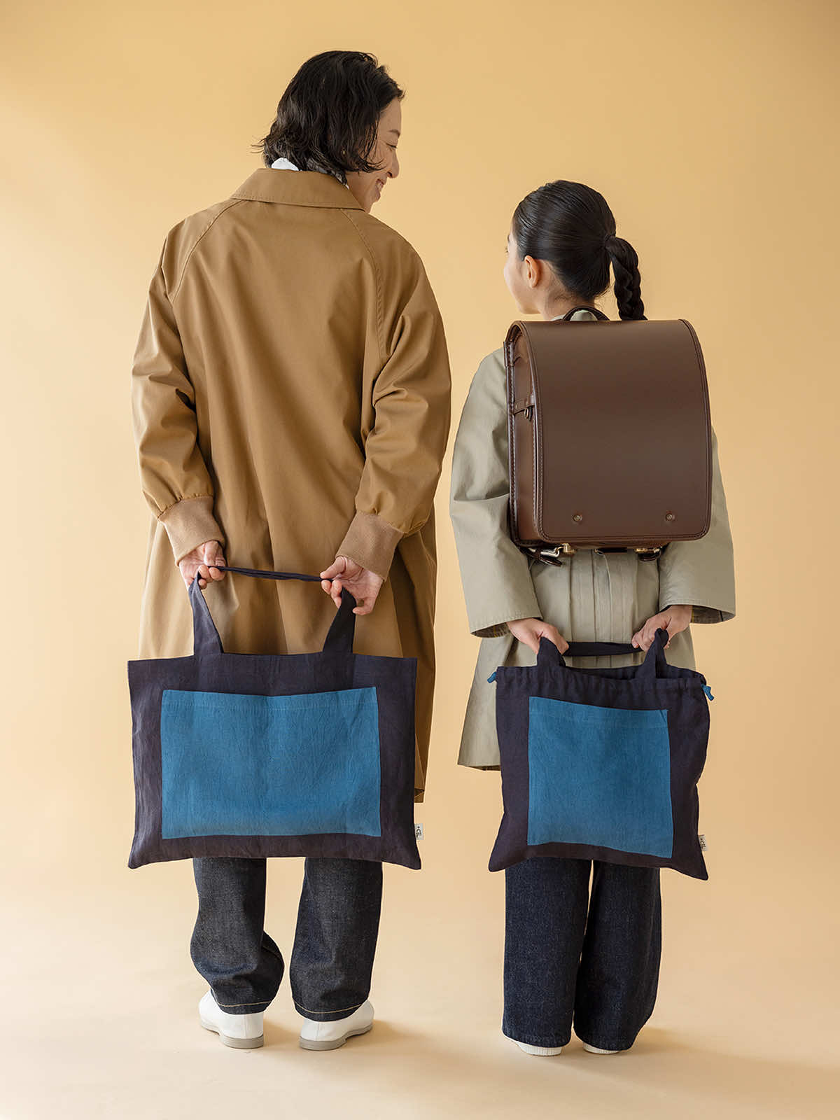 インド リネンバッグL ディープピンク×ライトピンク L