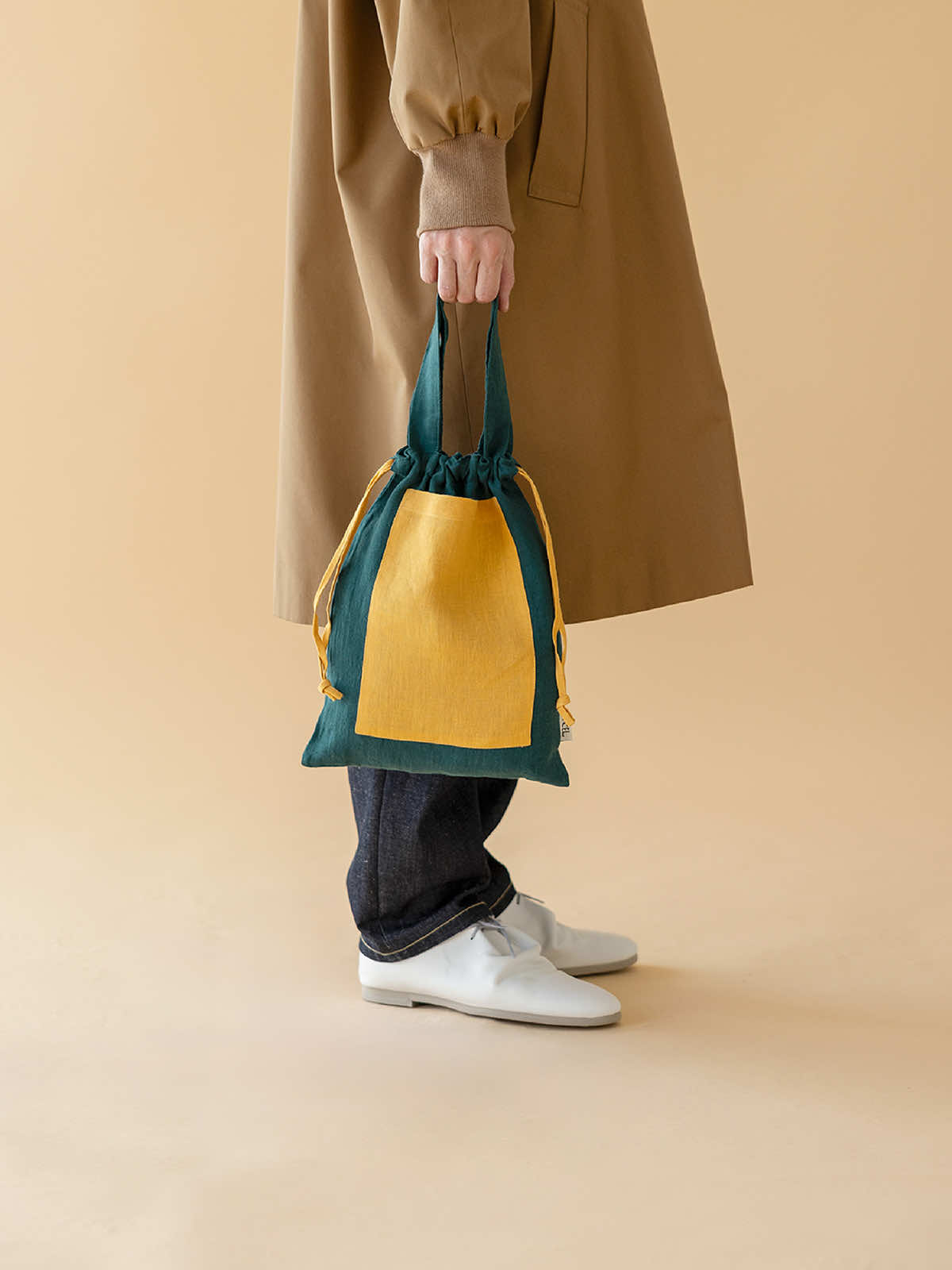インド リネンバッグS グリーン×イエロー S