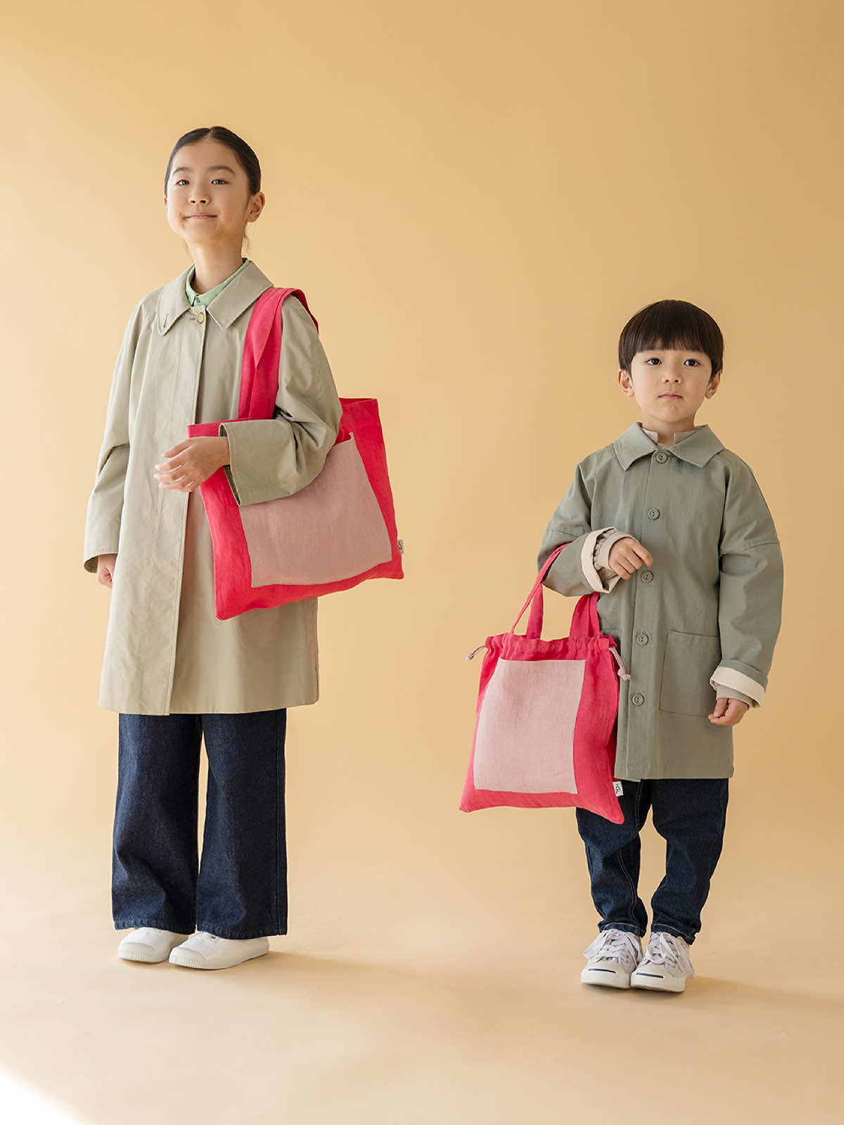 インド リネンバッグM ベージュ×ネイビー M