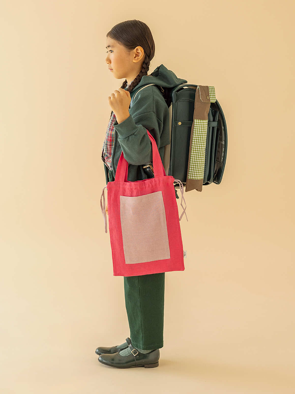 インド リネンバッグS グリーン×イエロー S