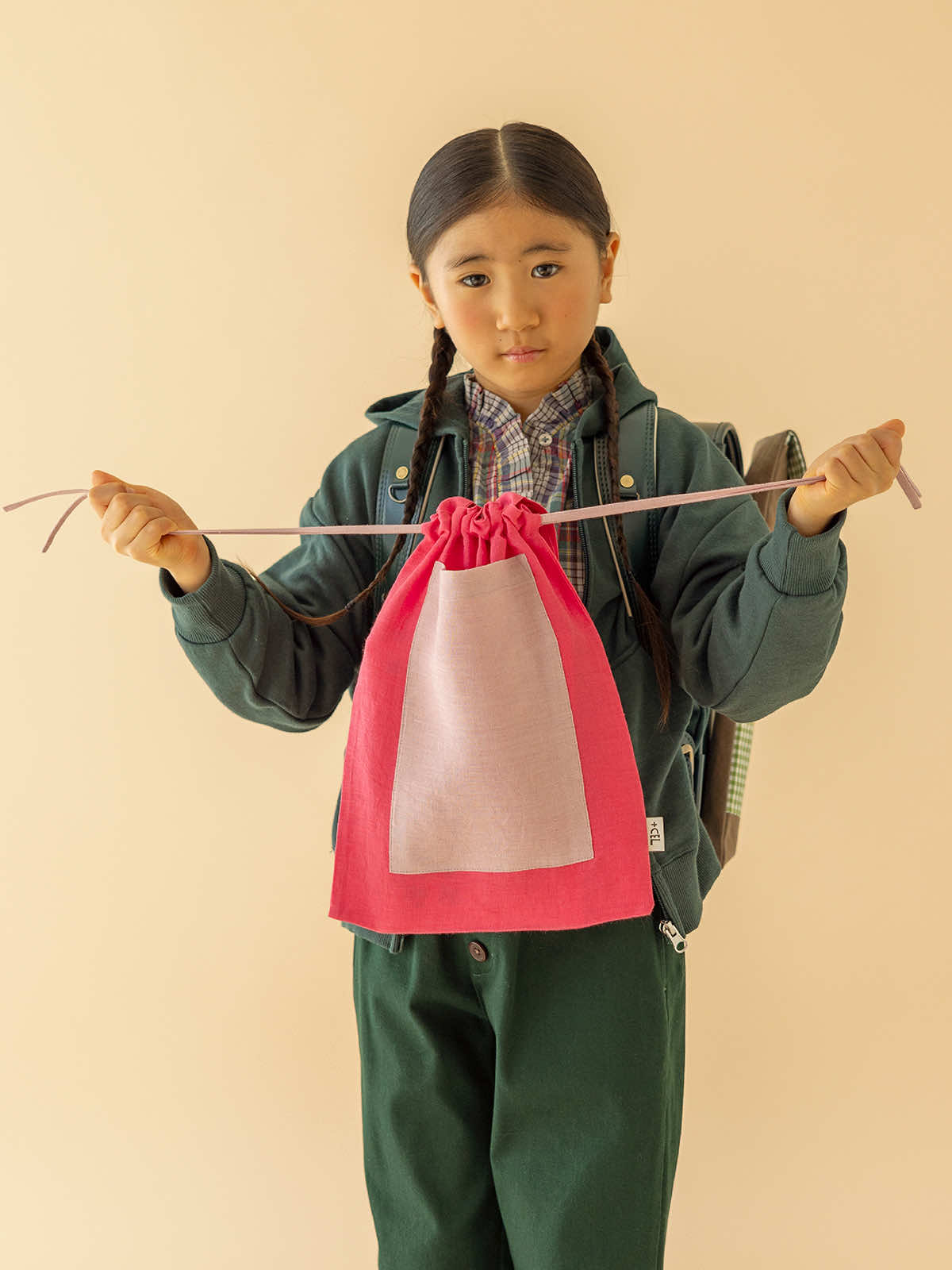 インド リネンバッグS グリーン×イエロー S